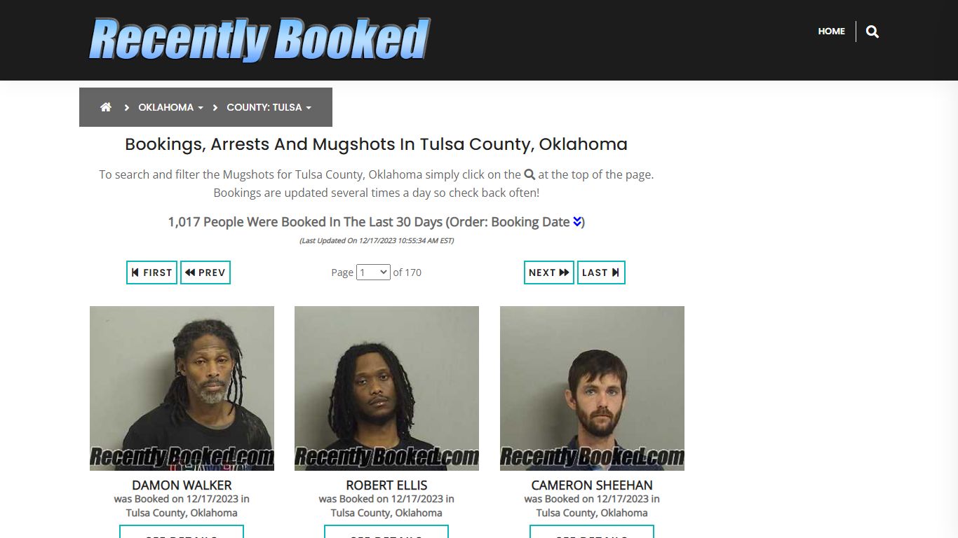 Recent bookings, Arrests, Mugshots in Tulsa County, Oklahoma